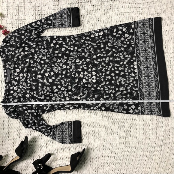 Primark Size 6 Black White Floral Stretch Dress LBD Office Teacher 3/4 sleeve - Picture 5 of 10